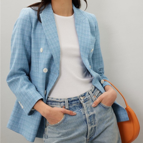 SANDRO Paris Blue Tweed Double Breasted Blazer Size 36 US 4/Small - Picture 2 of 16